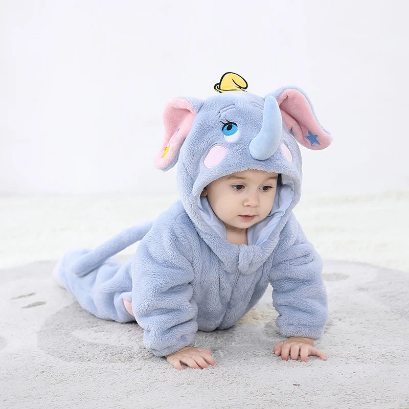 Kigurumis Schöne Elefanten Neugeborenen Baby Kleidung Body Winter Flanell Jungen Mädchen Strampler Warme Cosplay Kostüm Outfit Mit Kapuze.