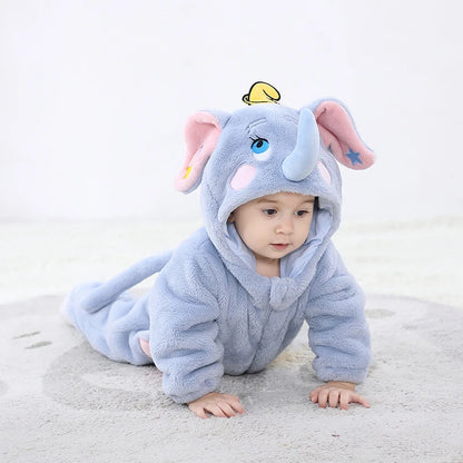 Kigurumis Schöne Elefanten Neugeborenen Baby Kleidung Body Winter Flanell Jungen Mädchen Strampler Warme Cosplay Kostüm Outfit Mit Kapuze.