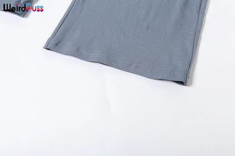 Weird Puss Irregular Knot Women 2 Piece Sets Stretch Casual Short Sleeve Tank Tops+Flare Pants Matching Outfits Slim Streetwear.