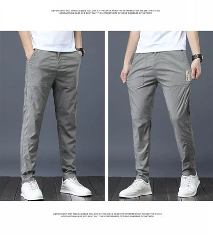 Men's Ice Silk Ultra-thin Casual Pants Korean-style Trendy Loose-fit Straight-leg Lightweight Quick-dry Long Trousers For Summer.