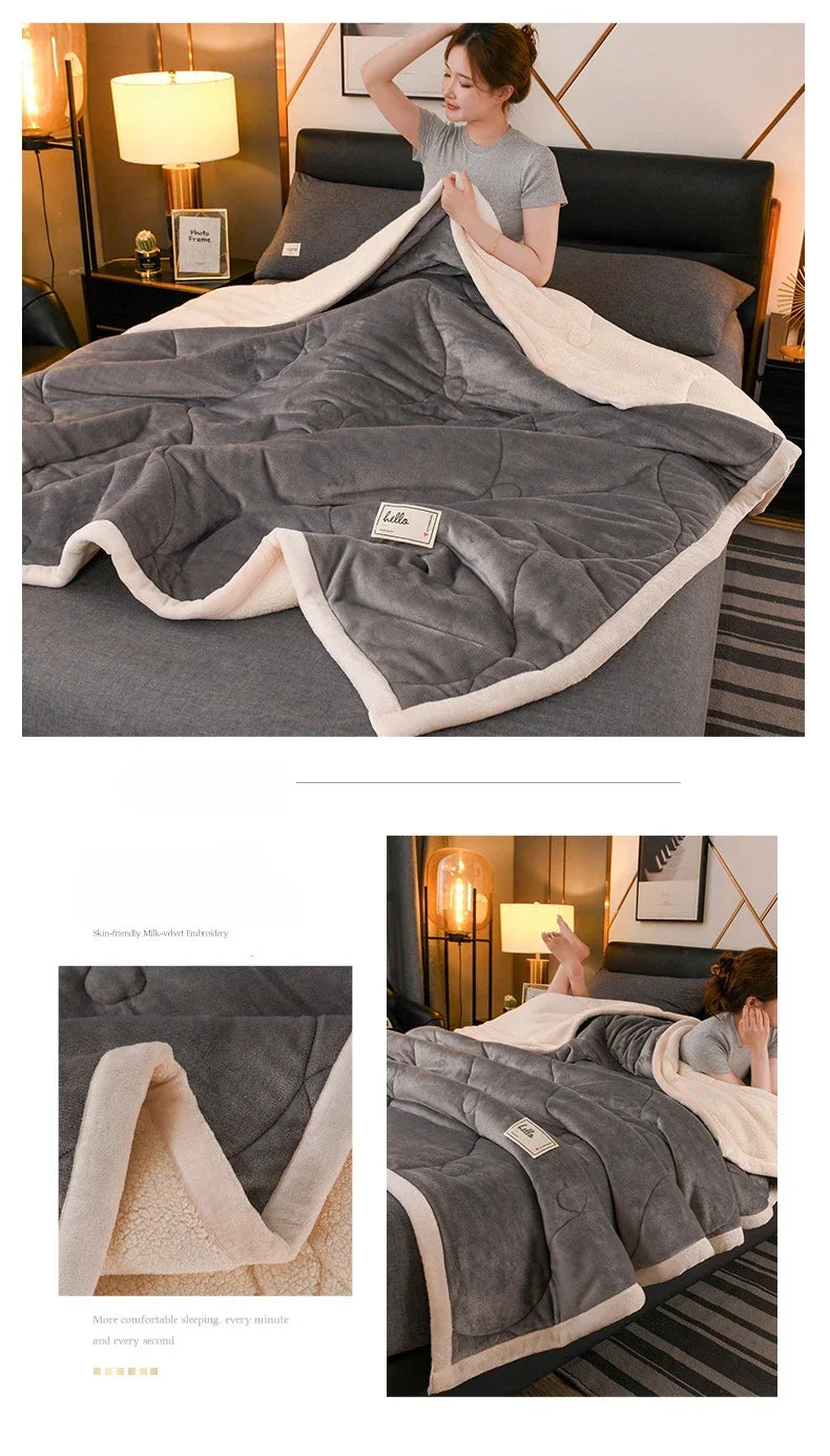 2025 NEW Winter Keep Warm Wool Throw Blanket for Sofa Winter Blanket King Size Home Warm Plaid Comforter Bedspread Bedding Sheet