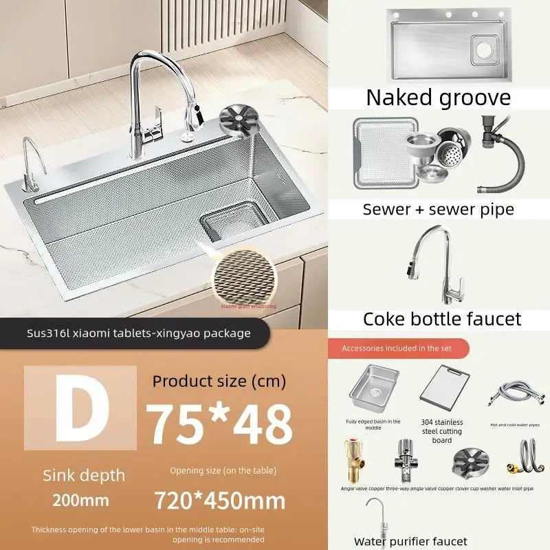Corrosion Resistant Stainless Steel Household 316L Food Grade Kitchen Sink Large Single Slot Dish and Vegetable Wash Basin