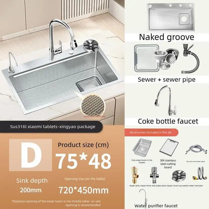 Corrosion Resistant Stainless Steel Household 316L Food Grade Kitchen Sink Large Single Slot Dish and Vegetable Wash Basin