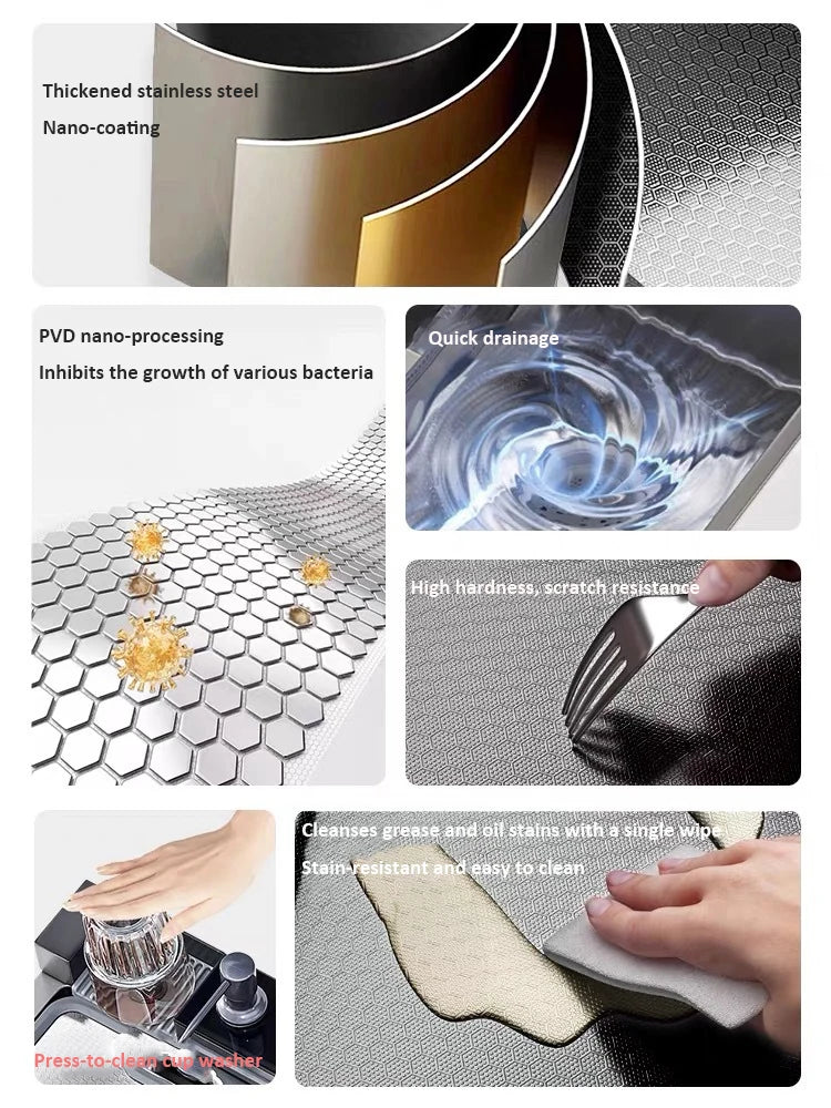 100cmx46cm Whale-Style Large Single-Bowl Kitchen Sink with Dish Rack Digital Faucet Integrated Dishwasher Multi-Functional