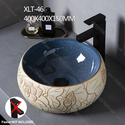 Retro Keramik Badezimmer Waschbecken Arbeitsplatte Waschbecken Künstlerische Eitelkeit Schüssel für Zuhause Keramik Gefäß Waschbecken Theke Waschschüssel Vintage