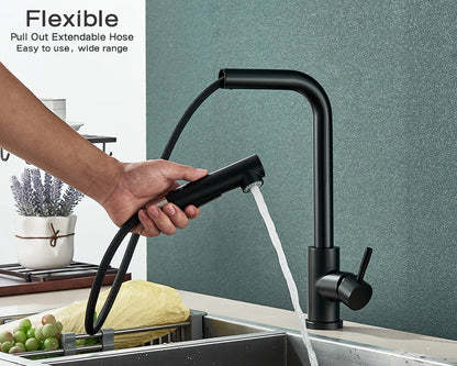 Black Flexible Pull Out Kitchen Faucet Stainless Steel 2 Modes Nozzle Faucets 360 Degree Rotating Hot Cold Water Sink Mixer Tap