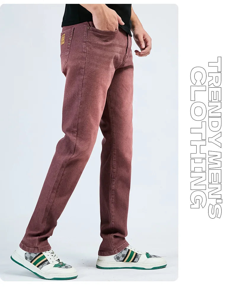 2025 Autumn Men's White Slim Fit Straight Jeans Casual Stretch Denim Pants Comfortable Fashion Streetwear Male Brand Clothing