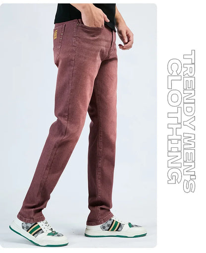 2025 Autumn Men's White Slim Fit Straight Jeans Casual Stretch Denim Pants Comfortable Fashion Streetwear Male Brand Clothing