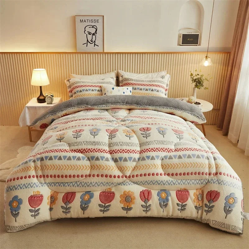 Winter Thicken Blanket Quilt Lamb Wool Double Layer Thick Warm Blanket 150/180/200 Comforter Throw Blankets for Beds Bedding 이불.