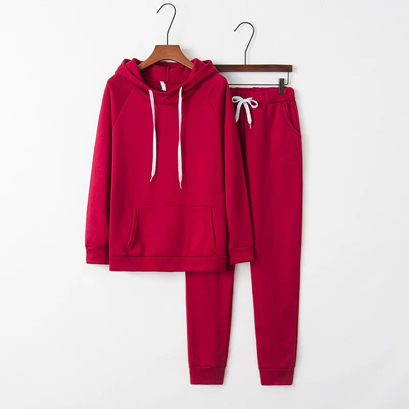 Autumn Women's Fleece Tracksuit 2 Pieces Set Pullover Hoodies+Pants Sport Suit Female Winter Warm Sweatshirt Suit for Woman.