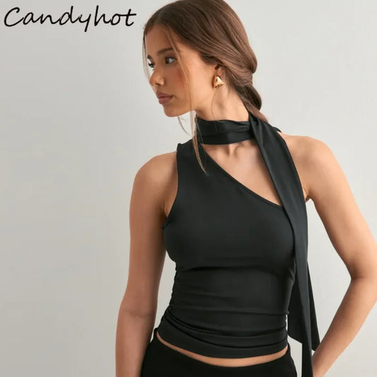 Candyhot Irregular Solid Off Shoulder Tube Top Fashion Trend Sleeveless Backless Tops Autumn New For 2025 High Street Women Vest.