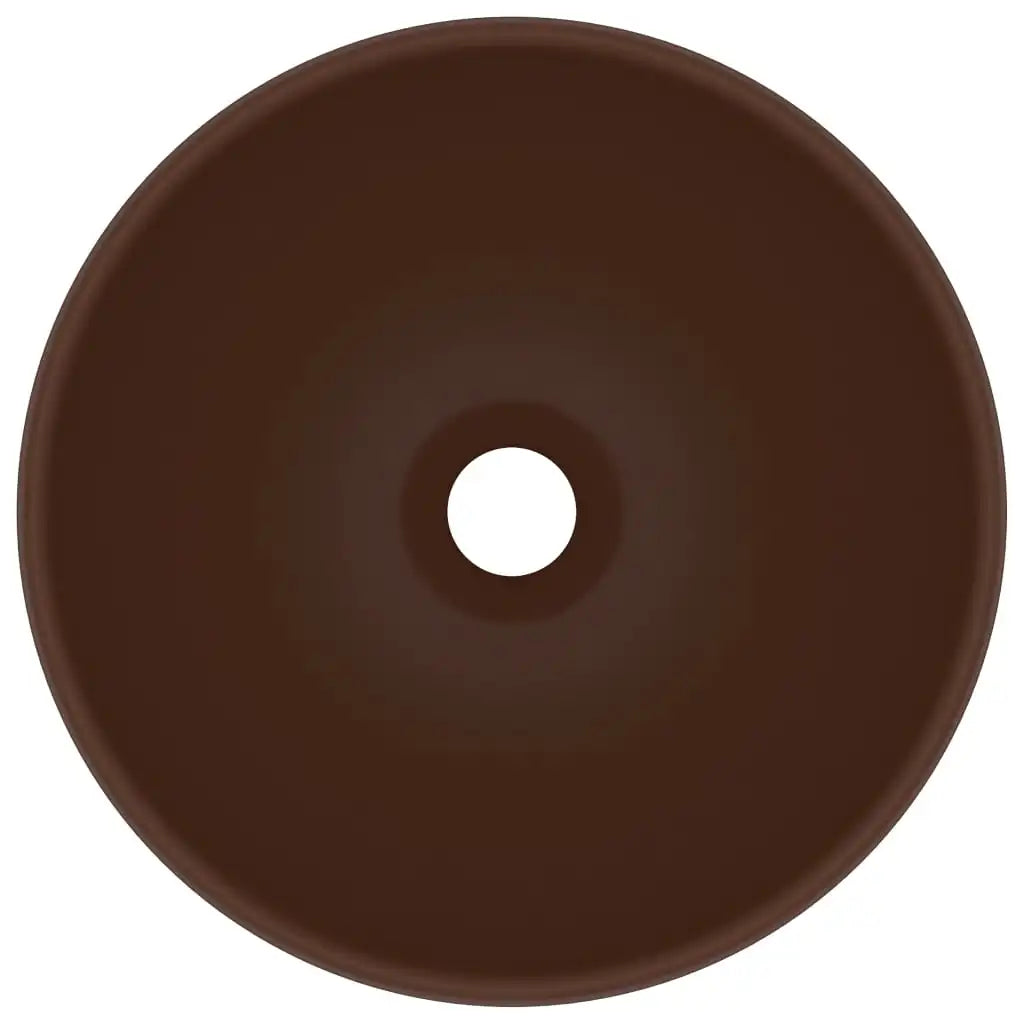 Luxuriöses rundes Waschbecken, dunkelbraun, matt, 32,5 x 14 cm, Keramikwaschbecken, Badezimmer und Küchen, Dekoartikel, Badezimmerzubehör