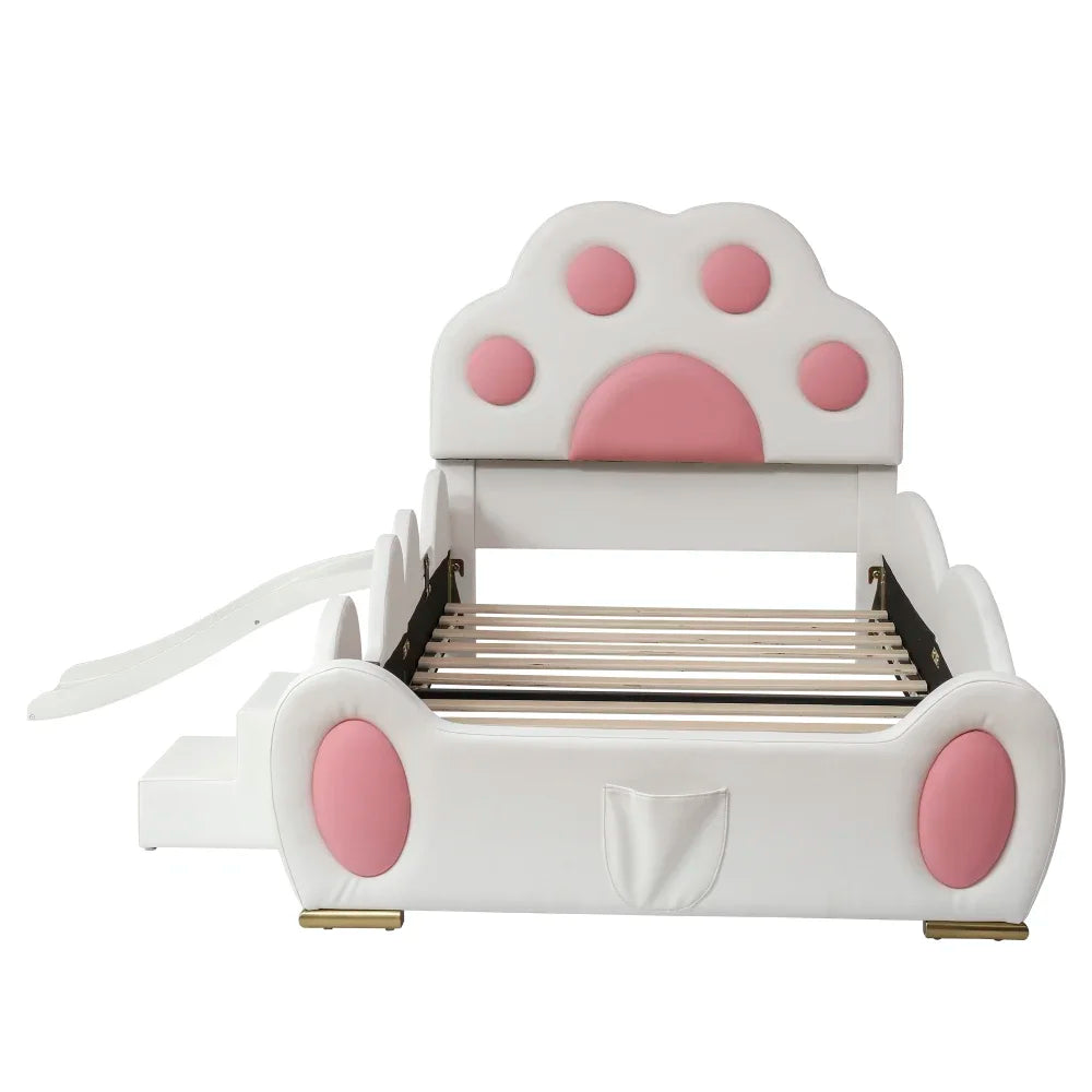 Cartoon süßes rosa Prinzessinnenbett, gepolstertes Bett, 90 x 200 cm, mit Kinderrutsche und zweistufiger Leiter, für Mädchenschlafzimmer