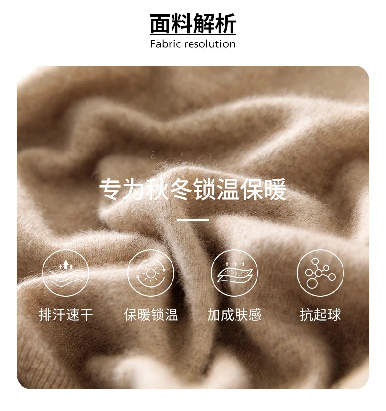 Autumn Winter Men's 100% Merino Wool Sweater Mock Collar Half Zip Knitted Pullover Cashmere Sweatshirt Casual Long Sleeved Tops.