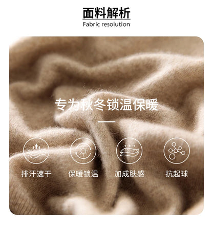 Autumn Winter Men's 100% Merino Wool Sweater Mock Collar Half Zip Knitted Pullover Cashmere Sweatshirt Casual Long Sleeved Tops.