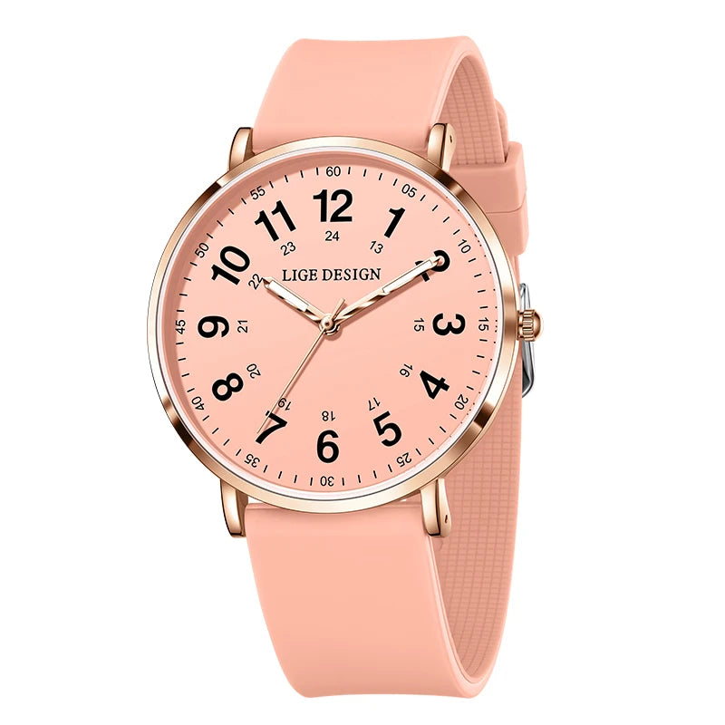 LIGE Fashion Elegant Watches for Woman Ladies Candy Color Silicone Casual Luminous Waterproof Dress Quartz Women's Wristwatches