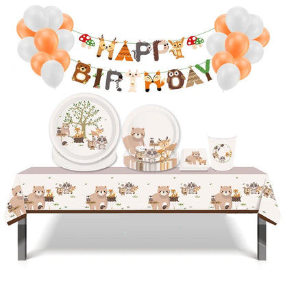 Cartoon Tiere Party Einweg Geschirr Wilde Bär Fuchs Wald Tiere Party DIY Dschungel Safari Alles Gute Zum Geburtstag Baby Dusche Dekor.