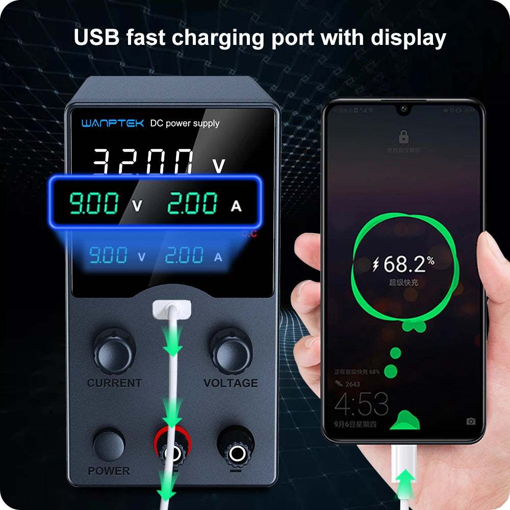Wanptek Laboratory Power Supply 30V 5A 30V 10A 60V 5A 120V 3A  Adjustable with USB Output Display Lab Bench DC Power Supply.