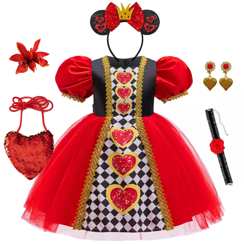 Alice Red Queen Cosplay Prinzessin Kleid Mädchen Deluxe Performance Kleidung Kind Karneval Halloween Party Charm Kostüm Geburtstagsgeschenk.