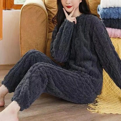 Winter-Pyjama-Set, stilvolles Winter-Pyjama-Set für Damen, warmer Plüsch, 2-teilige Nachtwäsche, bequeme Pullover-Hose für den Herbst