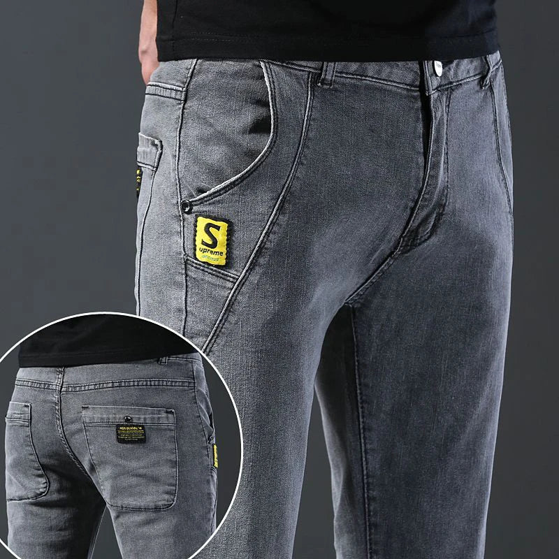 Men New Fashion Comfortable Slim Fit Jeans Male Loose Straight Smart Casual Denim Pants Regular Look Taller Elasticity Trousers.