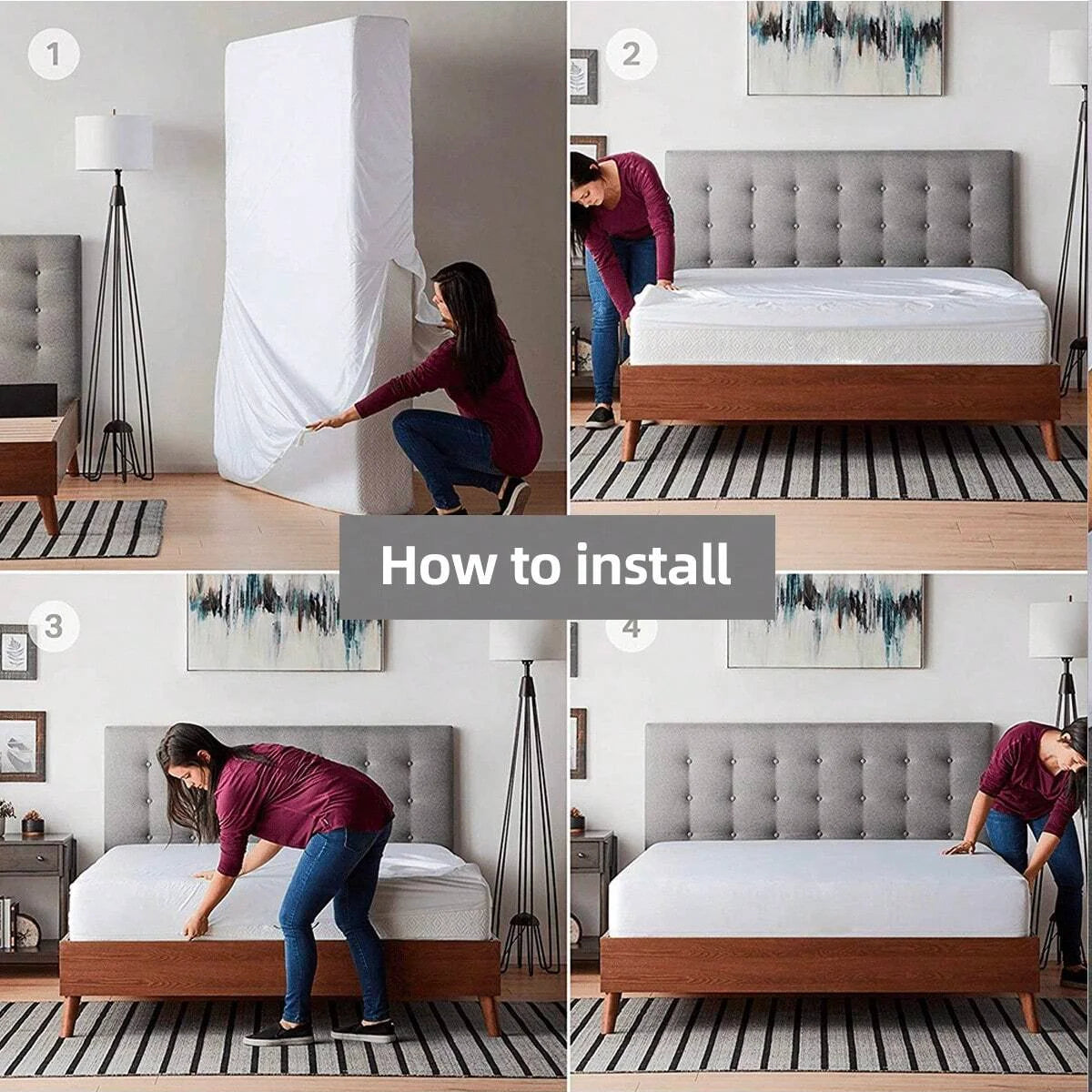 Waterproof Mattress Protector with Zipper Soft & Breathable Noiseless Mattress Cover for Single or Double Bed, Queen/King Size.