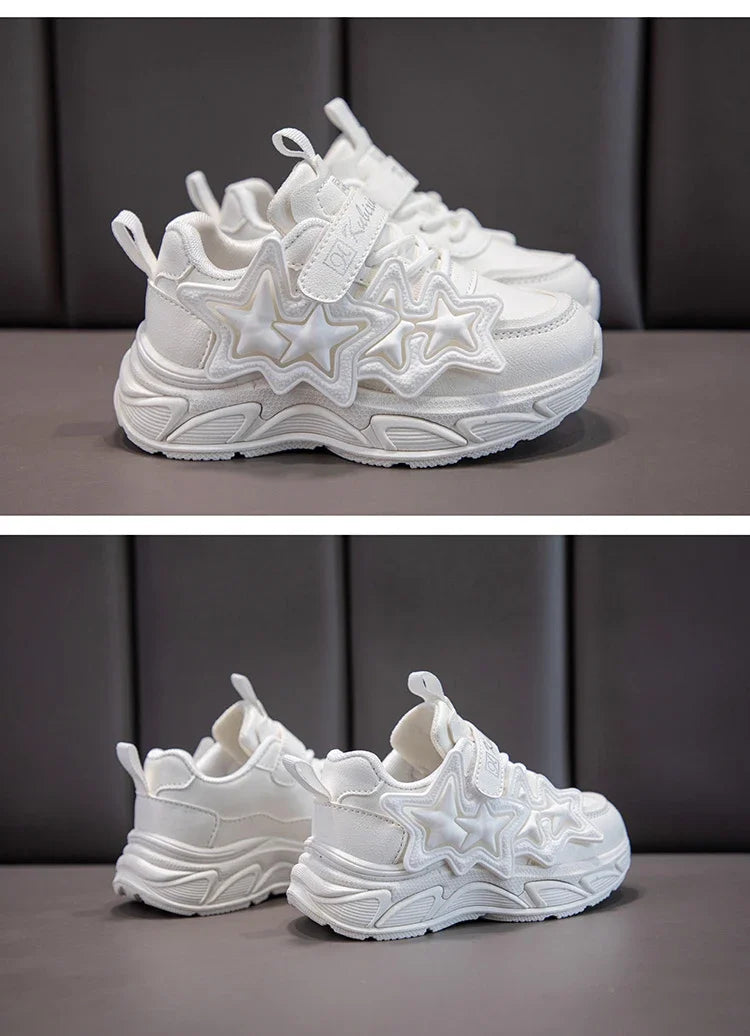 Children Casual Shoes for Girls Fashion Classic with Stars Girls Sports Running Sneakers Breathable PU + Rubber Anti-skid Soft.