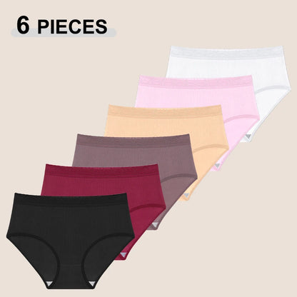 6PCS Women's Plus Size Lace Panties Seamless Solid Color Sport Cozy Physiological Underwear Female Breathable Elastic Lingerie