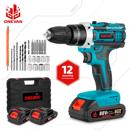 ONEVAN Elektrischer Schlagbohrschrauber, 25 + 3 Drehmoment, multifunktional, 2 Gänge, Akku-Bohrhammer, Elektrowerkzeug für Makita 18 V Akku-Stift