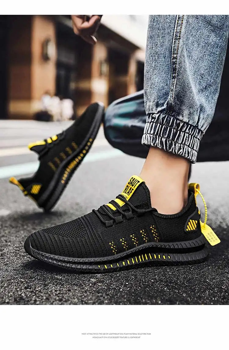 Men's sneakers lace-up flying woven through casual shoes vulcanized lightweight flat comfortable running shoes plus size 48.