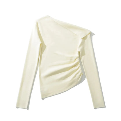 American Style One Shoulder Long Sleeve Women's T-shirt Autumn Pure Desire High-grade Slimming Personality Oblique Shoulder Base.