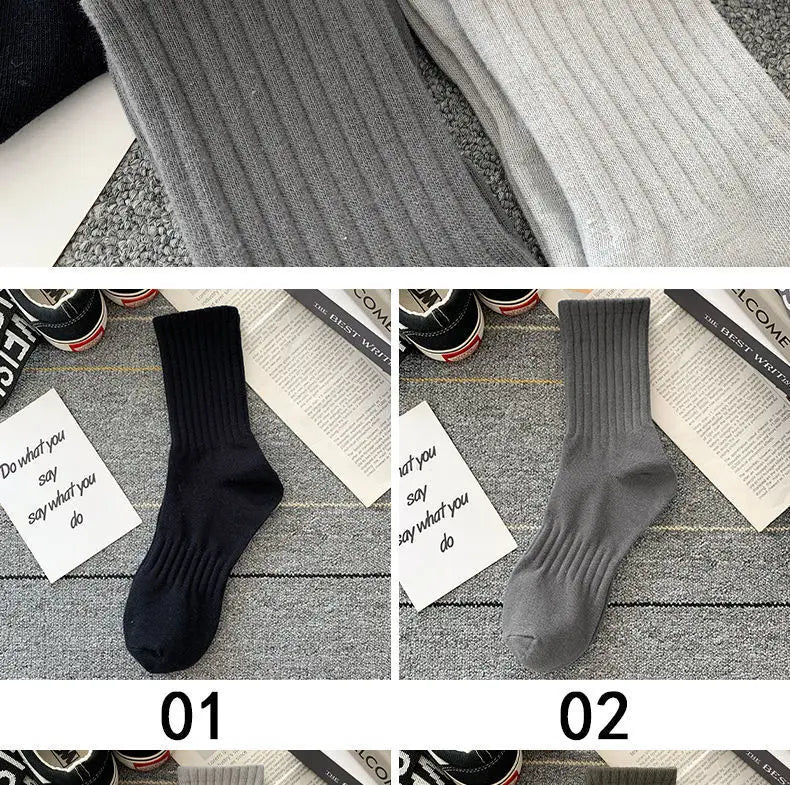 New 5 Pairs Cool Men Black White Warm Socks Set Autumn Winter Male Solid Color Sport Short Socks For Men Dropshipping.