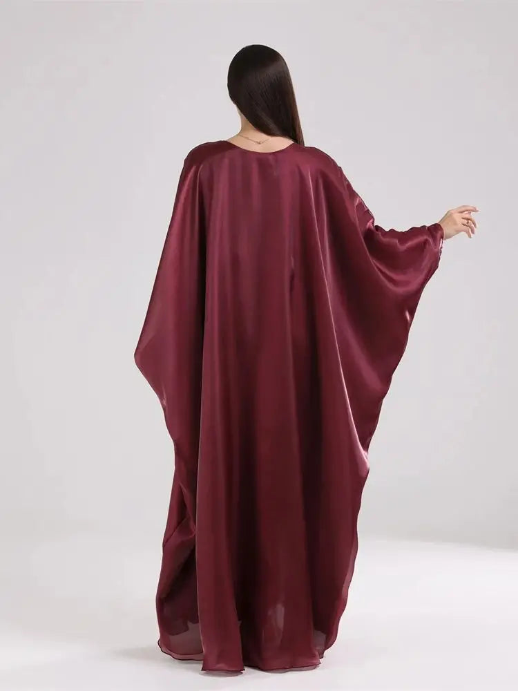 Muslim Kaftan Dress Satin Batwing Abaya For Women Dubai Luxury 2024 Islam Kebaya Robe Caftan Marocain Femme Musulmane Vestidos.