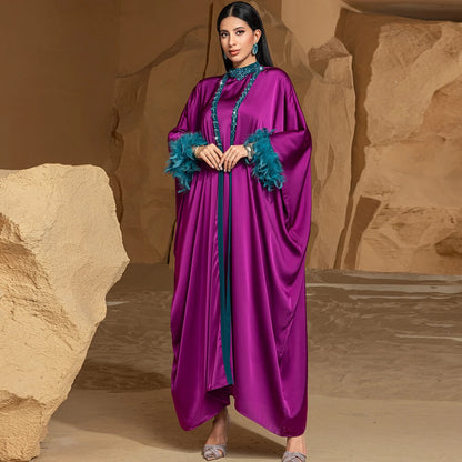 Luxury Dubai Abayas Diamonds Kimono Jalabiya Women Muslim Dress Sets 2PCS Turkey Kebaya Caftan Marocain Femme Robe Ramadan Eid