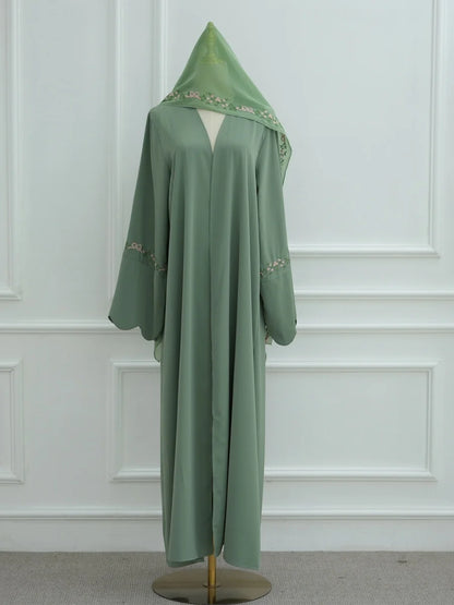 Middle East Women Arabic Dubai Abaya Luxury Kimono Cardigan Floral embroidery Long Dress Modest Robe Femme Islam Clothing Kebaya.