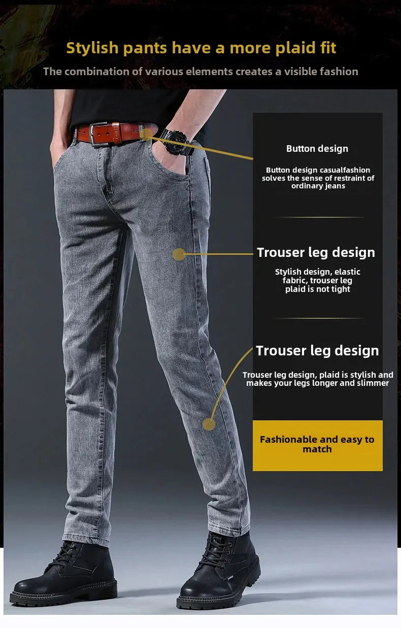 Frühling Herbst Xintang Denim Jeans Herren Slim Fit Casual Trendy Modische Alltagskleidung Blau Gerade Bein Hosen Elastische Taille.