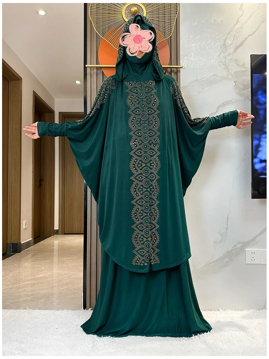 Two Piece Set Dress  Hijab Long Khimar Skirt Sets Islamic Niqab jilbab Women Eid Morocco Muslim Abaya Set Women Prayer Garment.