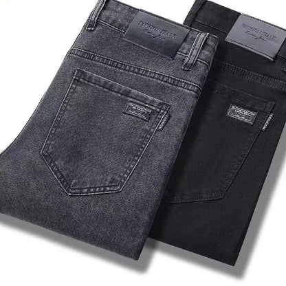 Slim Fit Stretch Business Men's Jeans Summer Trendy Thin Style Male Denim Pants Mid Waist Washed Design Casual Trousers.