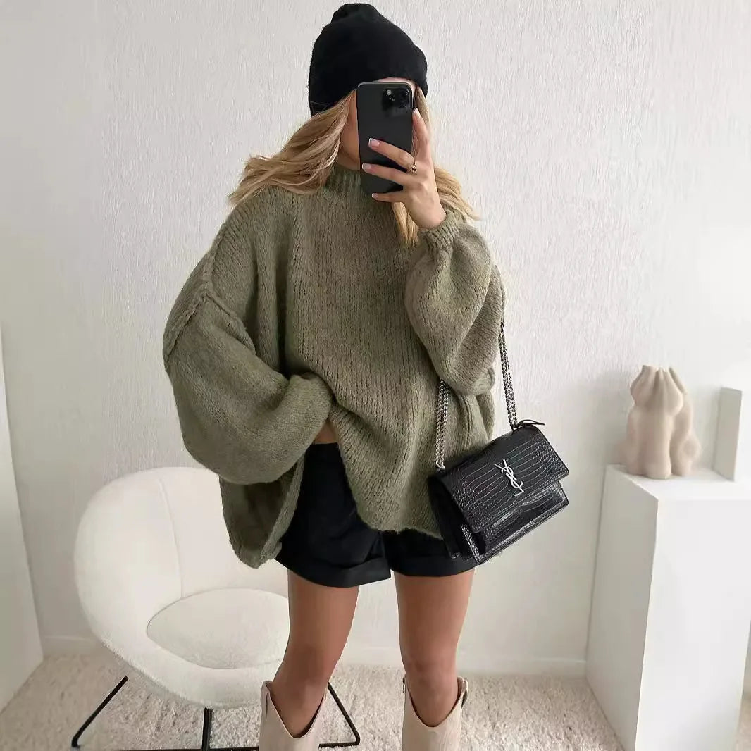 Neue Herbst/Winter frauen Pullover Einfarbig Halb-rollkragen Casual Pendler Stil Stricken Pullover Lose Pullover einfach Alle-spiel