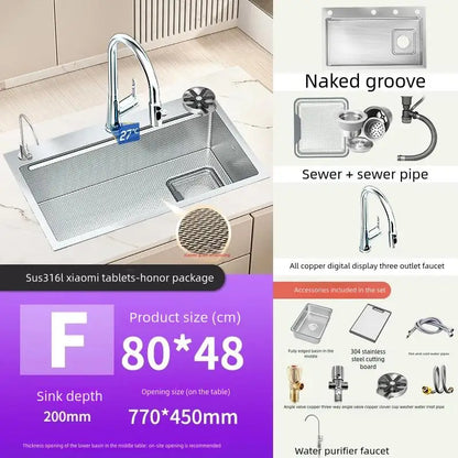 Corrosion Resistant Stainless Steel Household 316L Food Grade Kitchen Sink Large Single Slot Dish and Vegetable Wash Basin