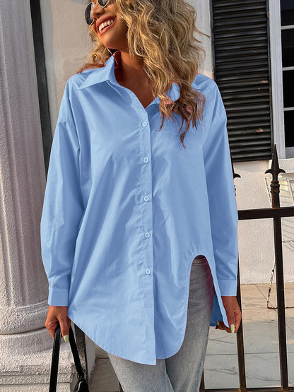 New Long Sleeve Ladies Tops Blouses Button Down Casual Shirt Women Turn-down Solid Collar Loose Blouse Women.