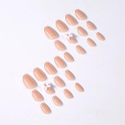 24Pcs White French Press On Nails 3D Bow Design Full Cover Wearable False Nails Short Square Head Ballet Fake Nails For Women.