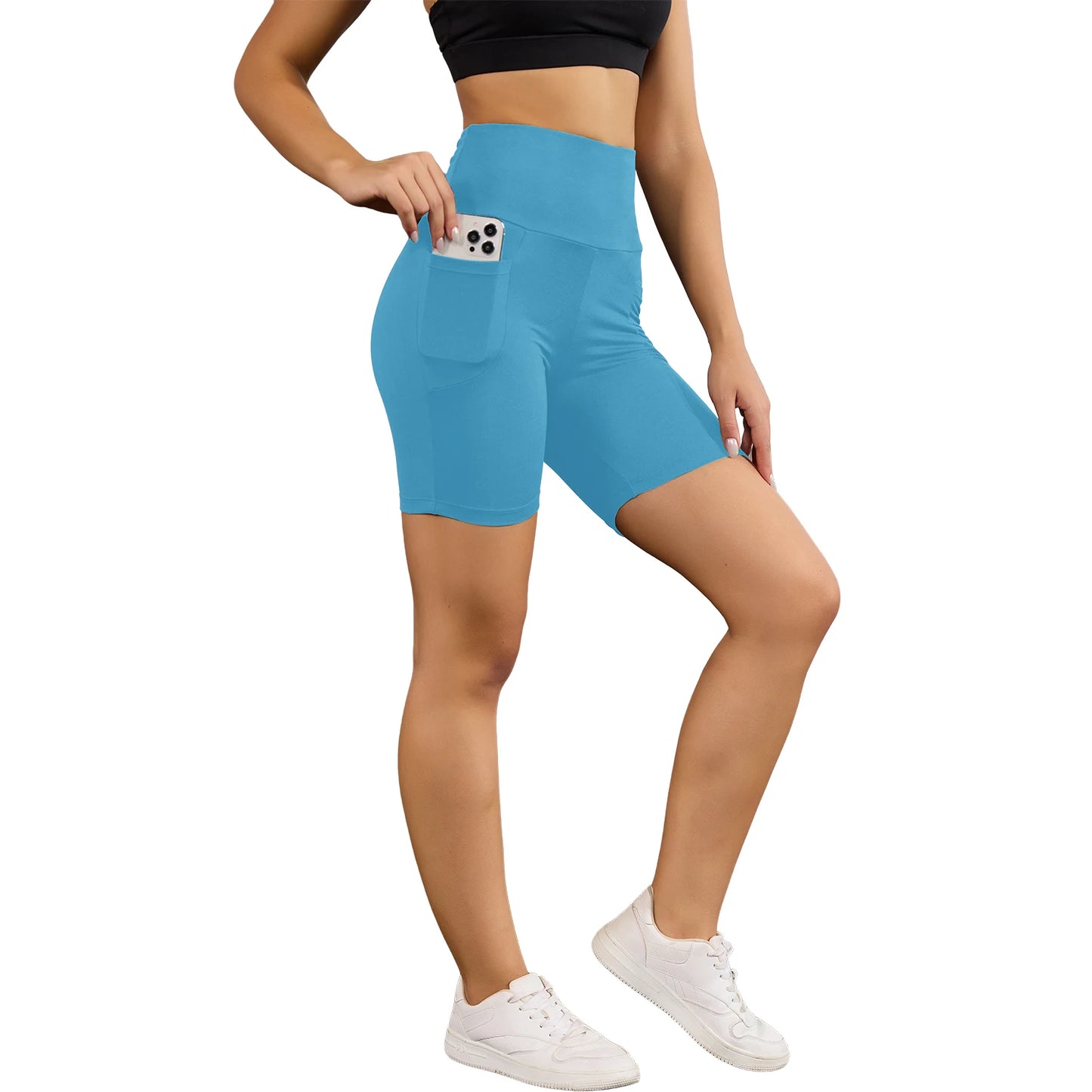 High Waisted Biker Shorts For Women With Pockets Super Soft No See Through Workout Running Yoga Athletic Push Up Gym.