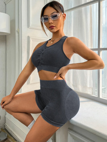 Yoga Sport Outfit For Woman Fitness Women's Two Pieces Short Pant Sets Suits Tracksuit Sportswear Woman Gym Yoga Workout Clothes.