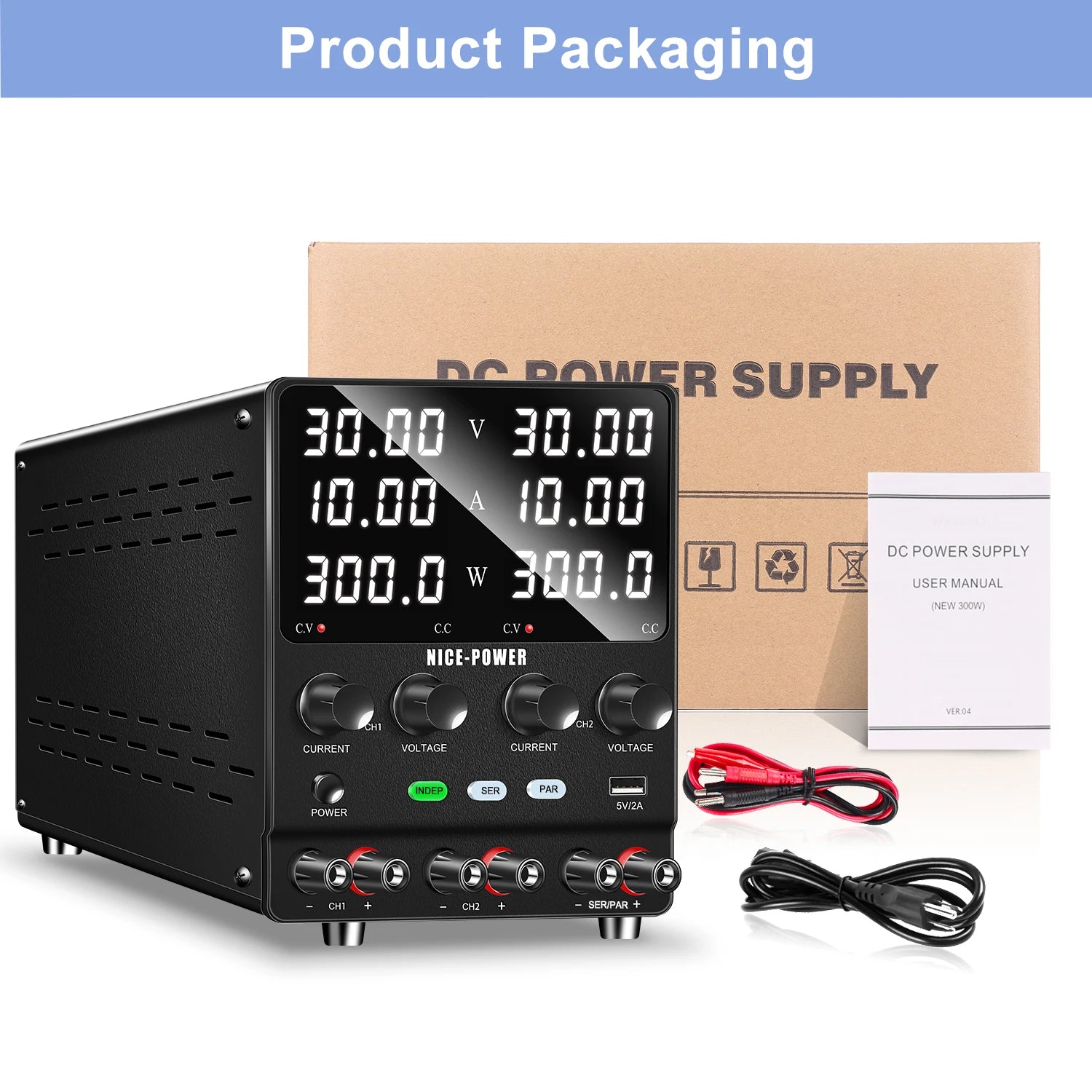 4 in 1 Lab Dual Power Supply 3 Model PAR/SER/INDEP Adjustable Power Source 30V 10A 60V 5A Voltage Stabilizer Switching USB 5V 2A.