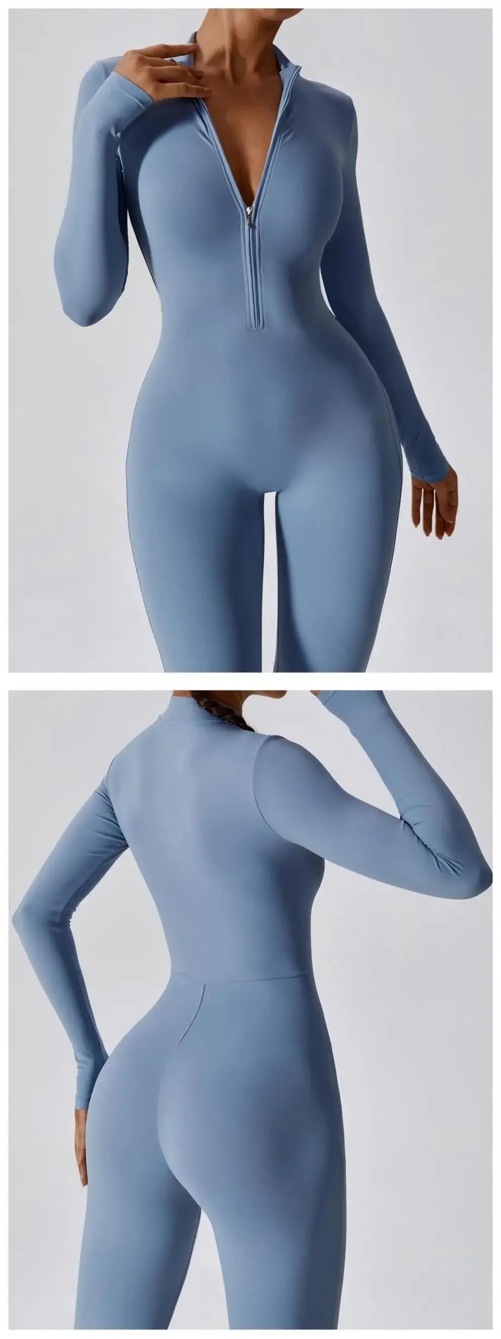 Fall New Long Sleeve Zipper Tight Butt Show Fitness Pants Women Running Sports Training Yoga Clothes Black One-Piece Suit.