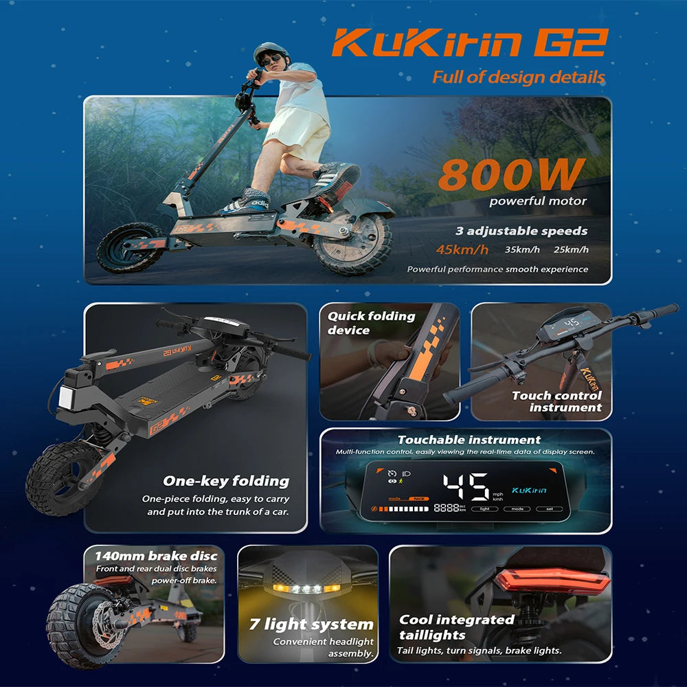 KuKirin G2 Foldable Electric Scooter 1200W 80KM 48V 15AH 45KM/H 55KM Ultra-Long Battery Life + Gift.