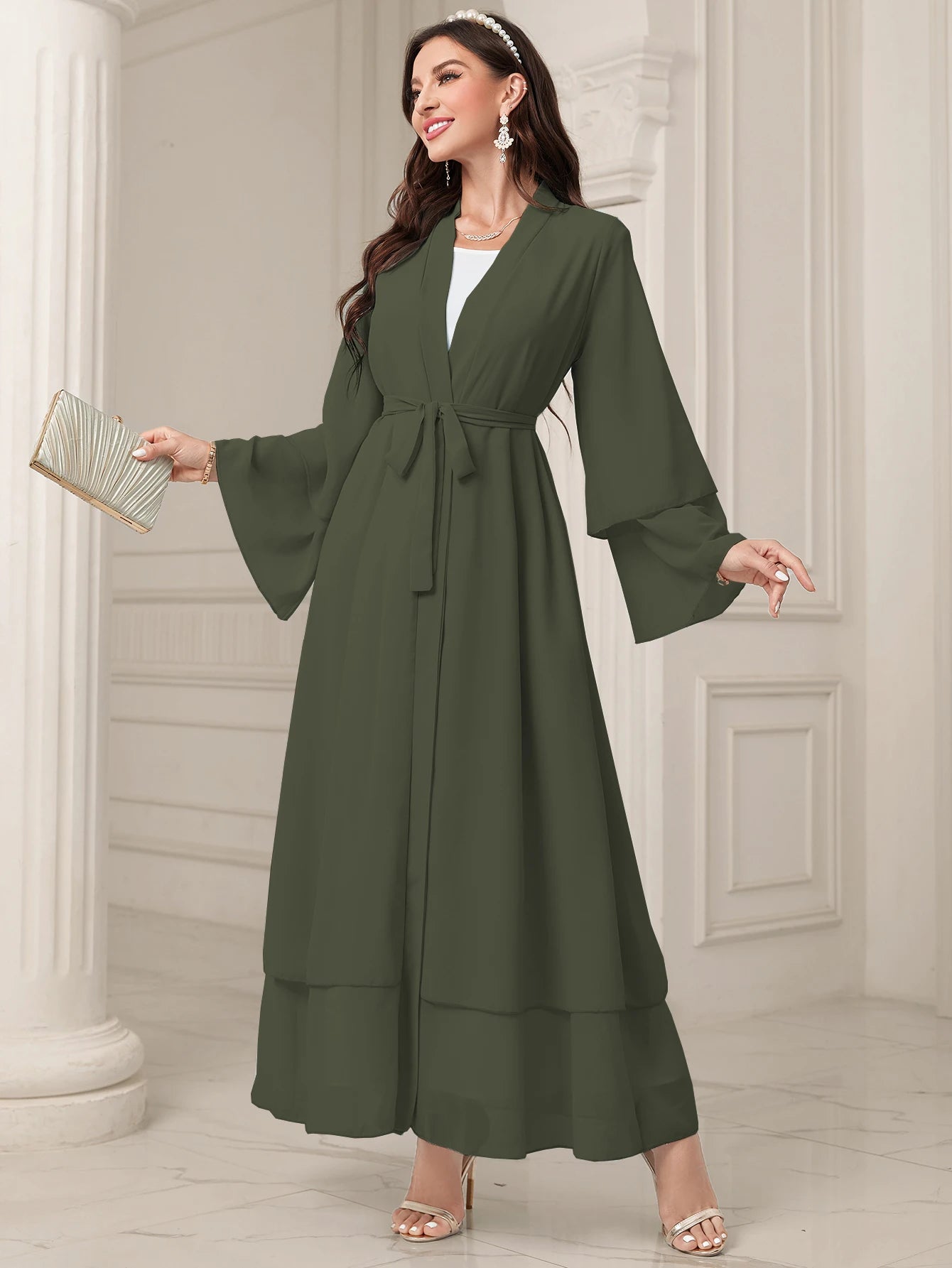 Ramadan  Islamic kebaya  Without Hijab, Long Sleeve Open Front Casual Abaya, Women's Clothing.