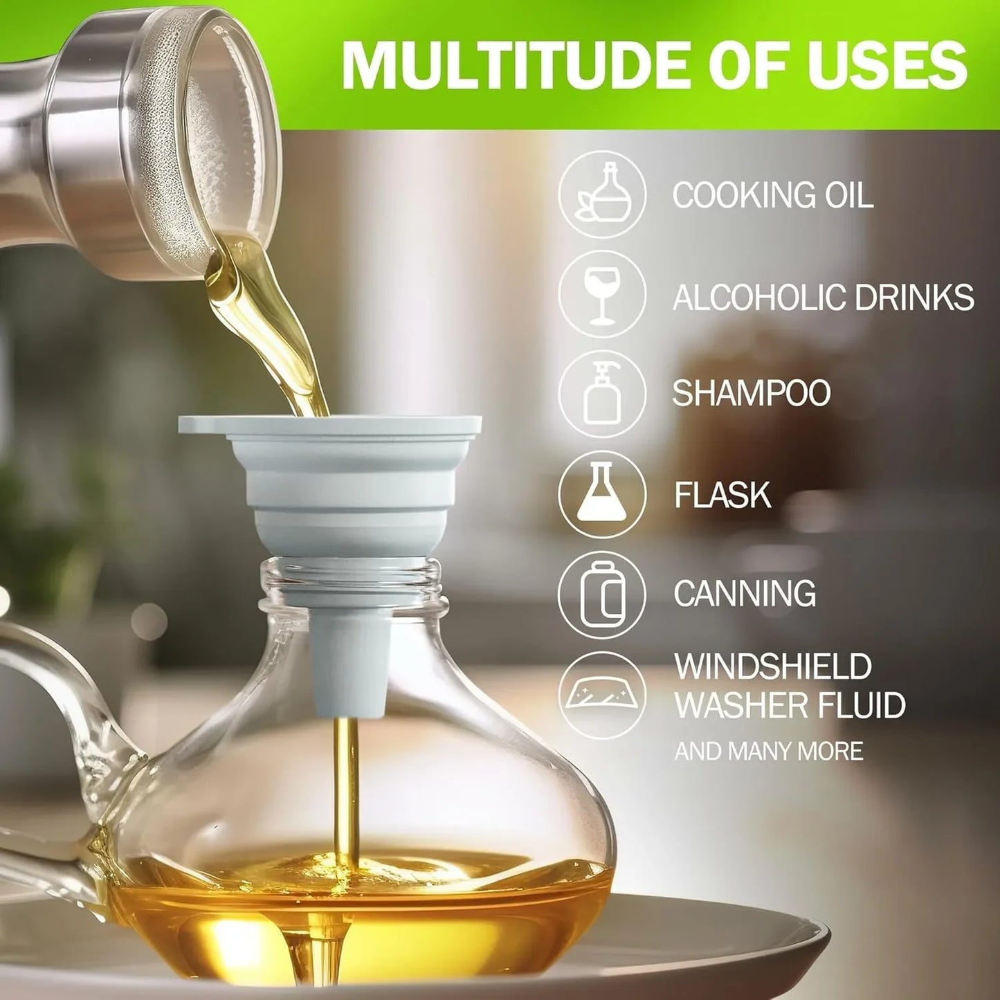 Kitchen Silicone Funnel  Foldable Funnel for Filling Water Bottle With Liquid Transfer Portable Oil Pot Funnel Kitchen Gadgets.