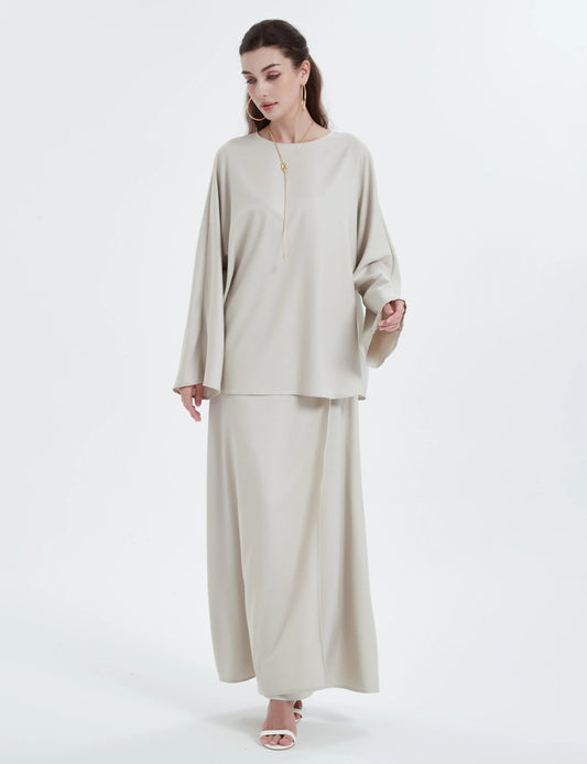 Ramadan kebaya Solid Color Simple Loose tunic with slit waist sleeve abaya Muslim Dresses.